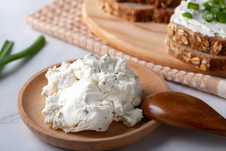 Pain de seigle avec fromage blanc et oignon vert fromage frais et fines herbes
