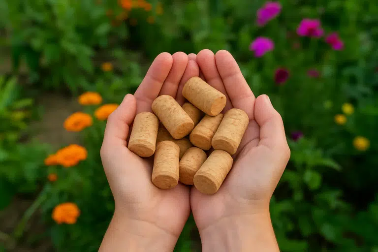 bouchons li&egrave;ge recyclage au jardin ou potager