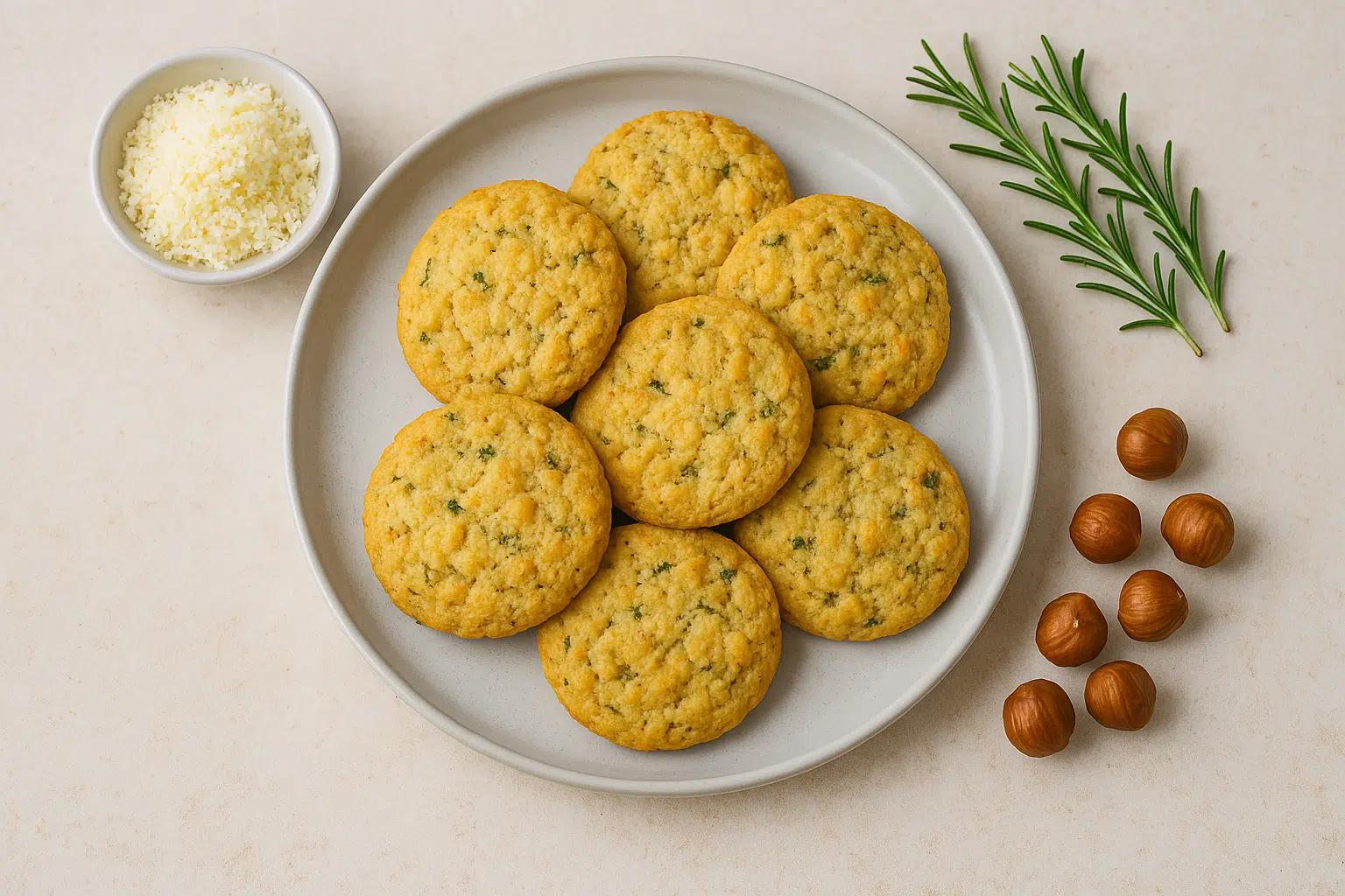 cookies sal&eacute;s au parmesan, romarin et noisettes