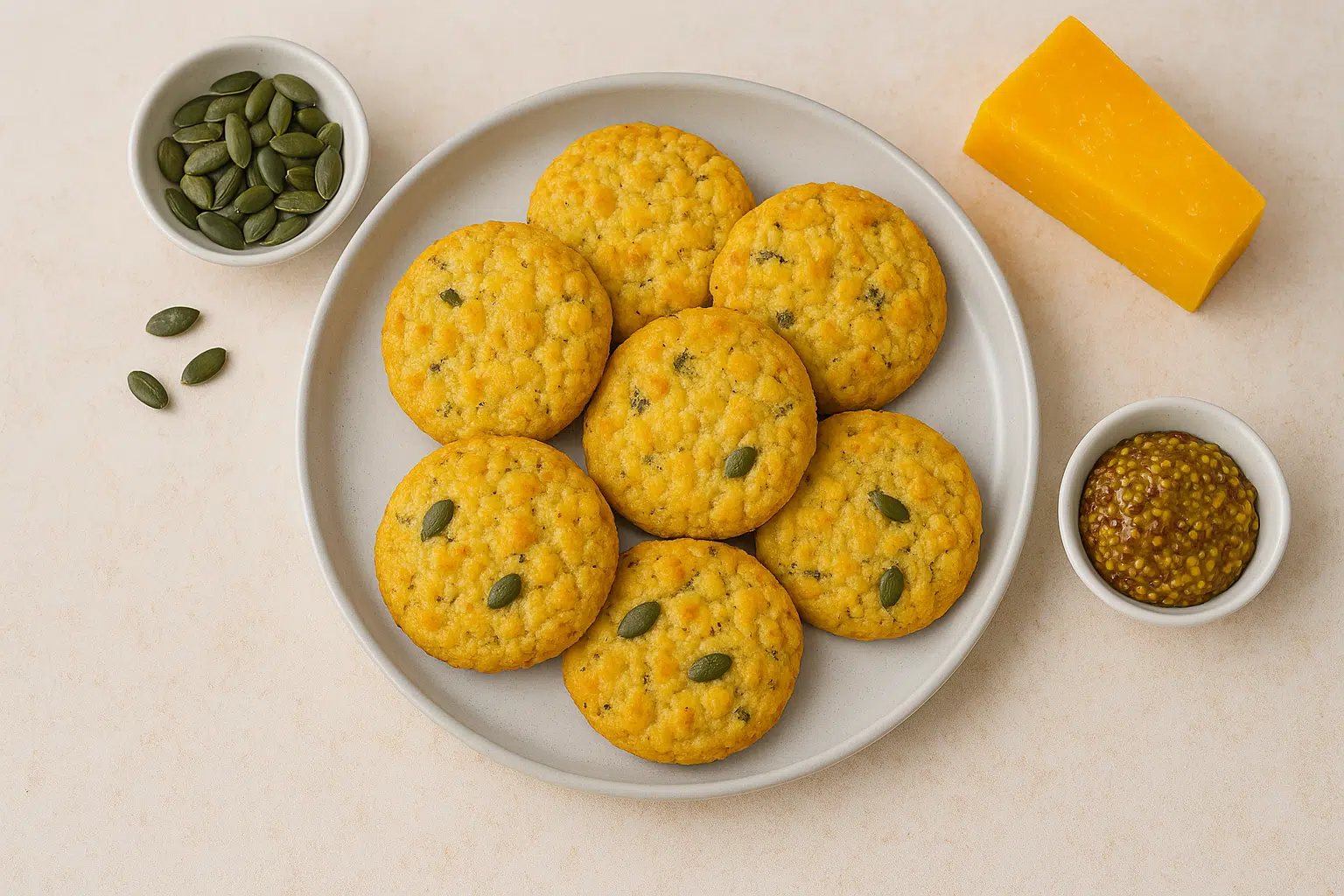 cookies sal&eacute;s cheddar, graines de courge et moutarde &agrave; l&rsquo;ancienne