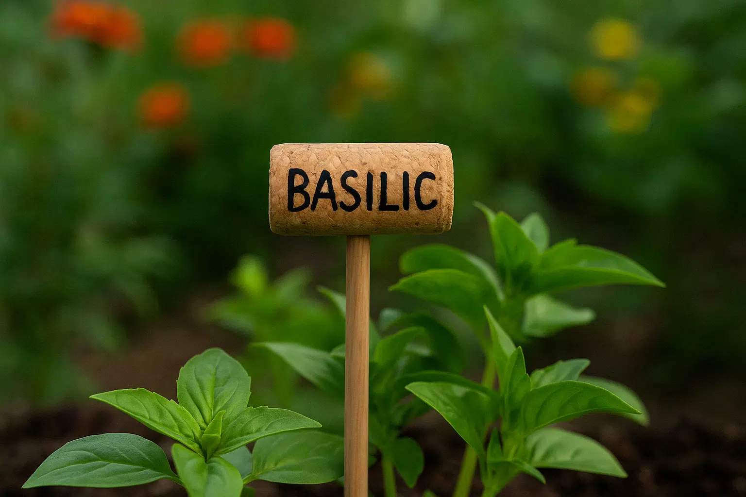 &eacute;tiquettes avec bouchons de li&egrave;ge basilic