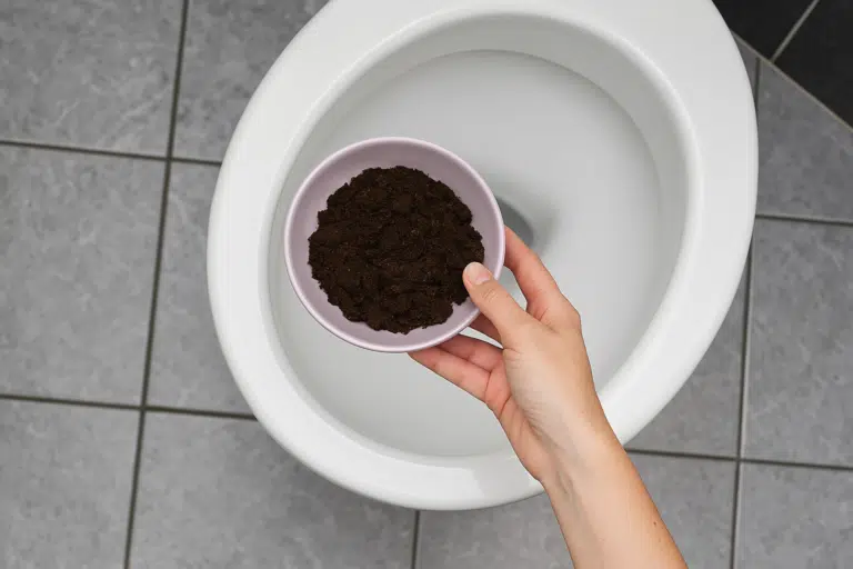 marc de caf&eacute; dans les toilettes WC
