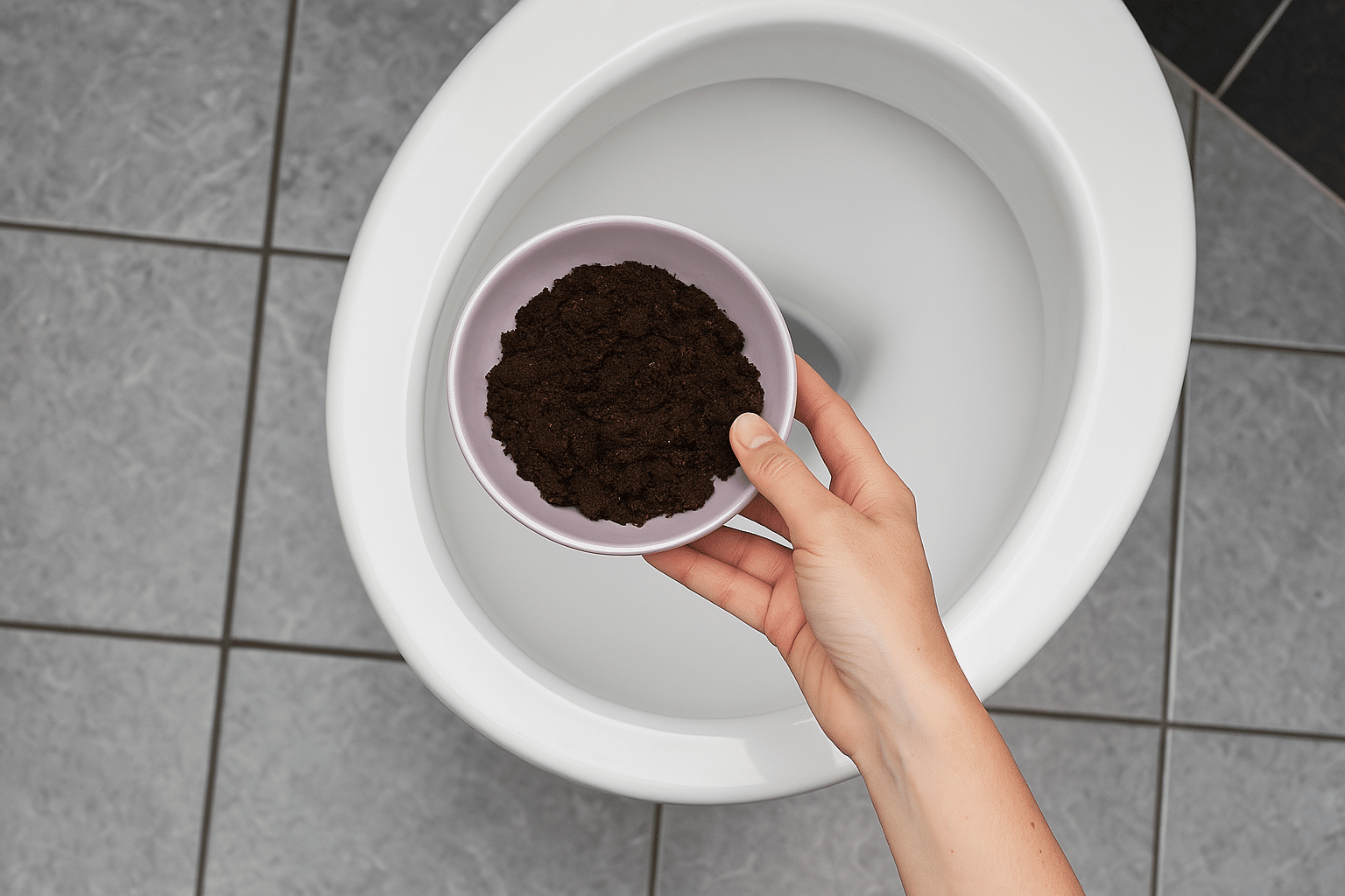 marc de caf&eacute; dans les toilettes WC