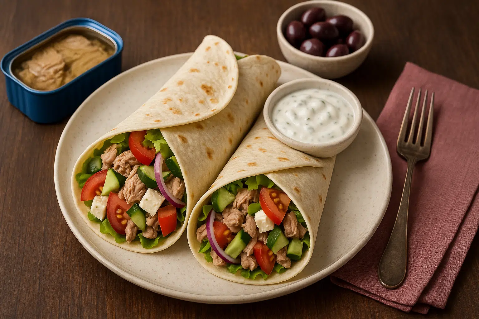 wraps au thon en bo&icirc;te fa&ccedil;on grecque