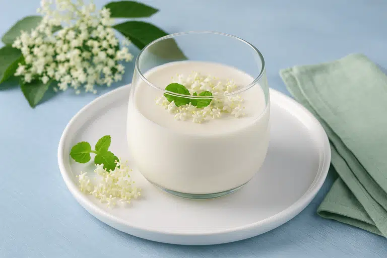 Panna cotta au lait d&rsquo;amande et fleurs de sureau