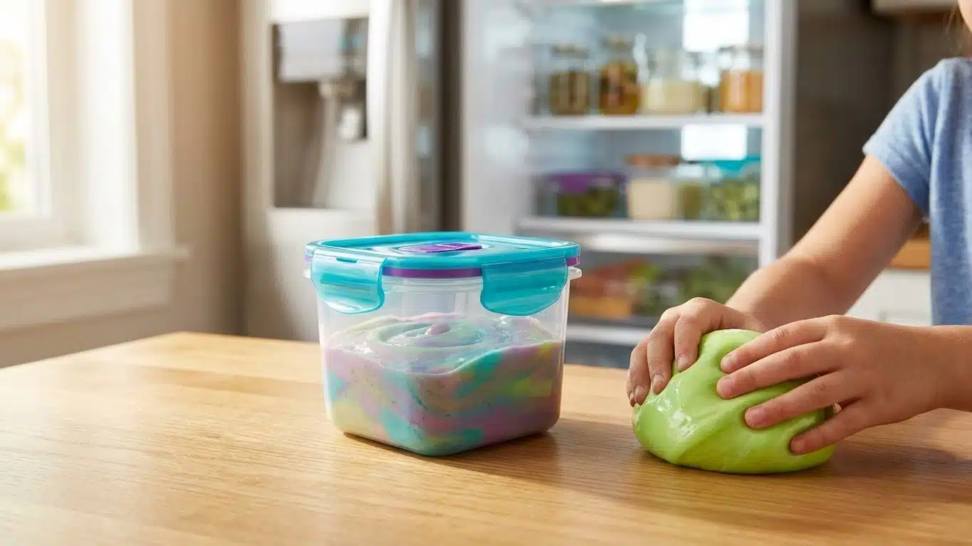 Comment conserver le slime maison : dur&eacute;e, bo&icirc;te, frigo et signes &agrave; jeter