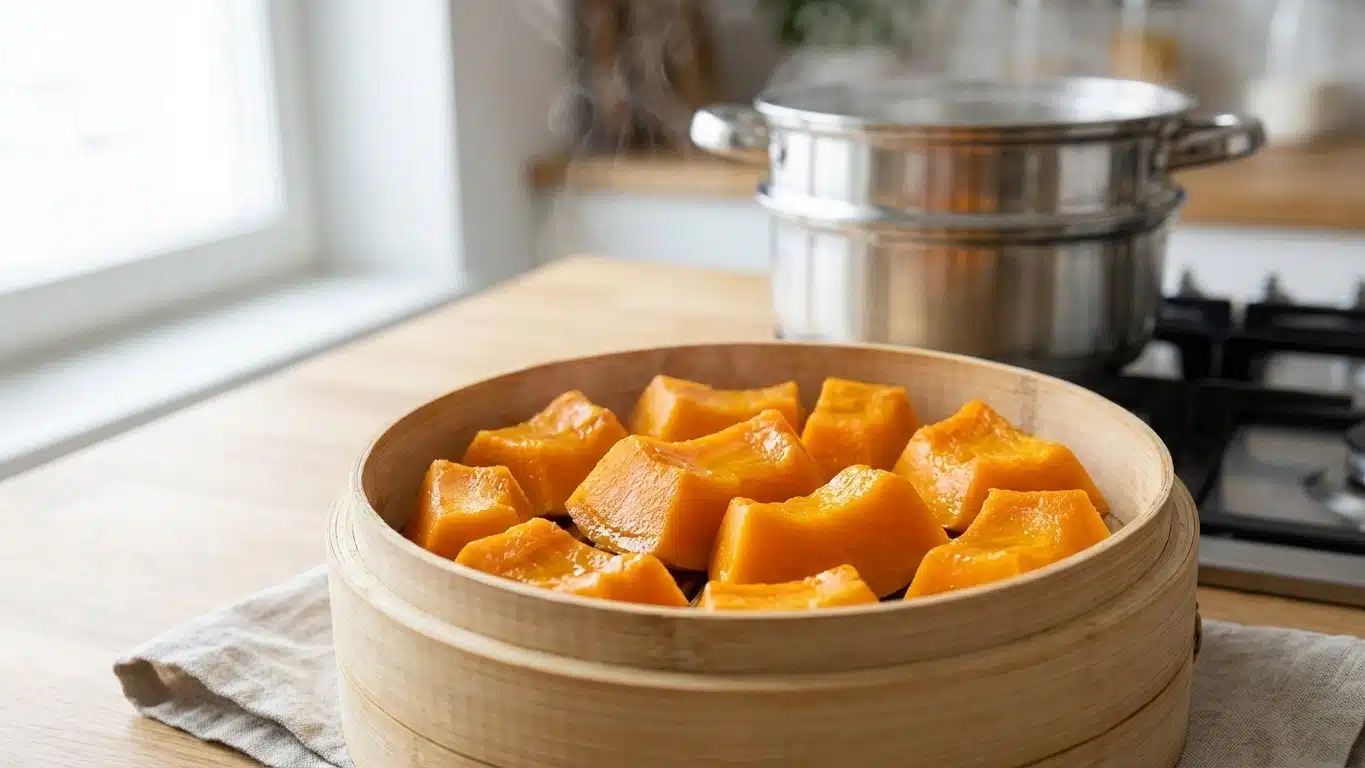Comment cuire le potiron &agrave; la vapeur : temps, d&eacute;coupe et astuces anti-eau