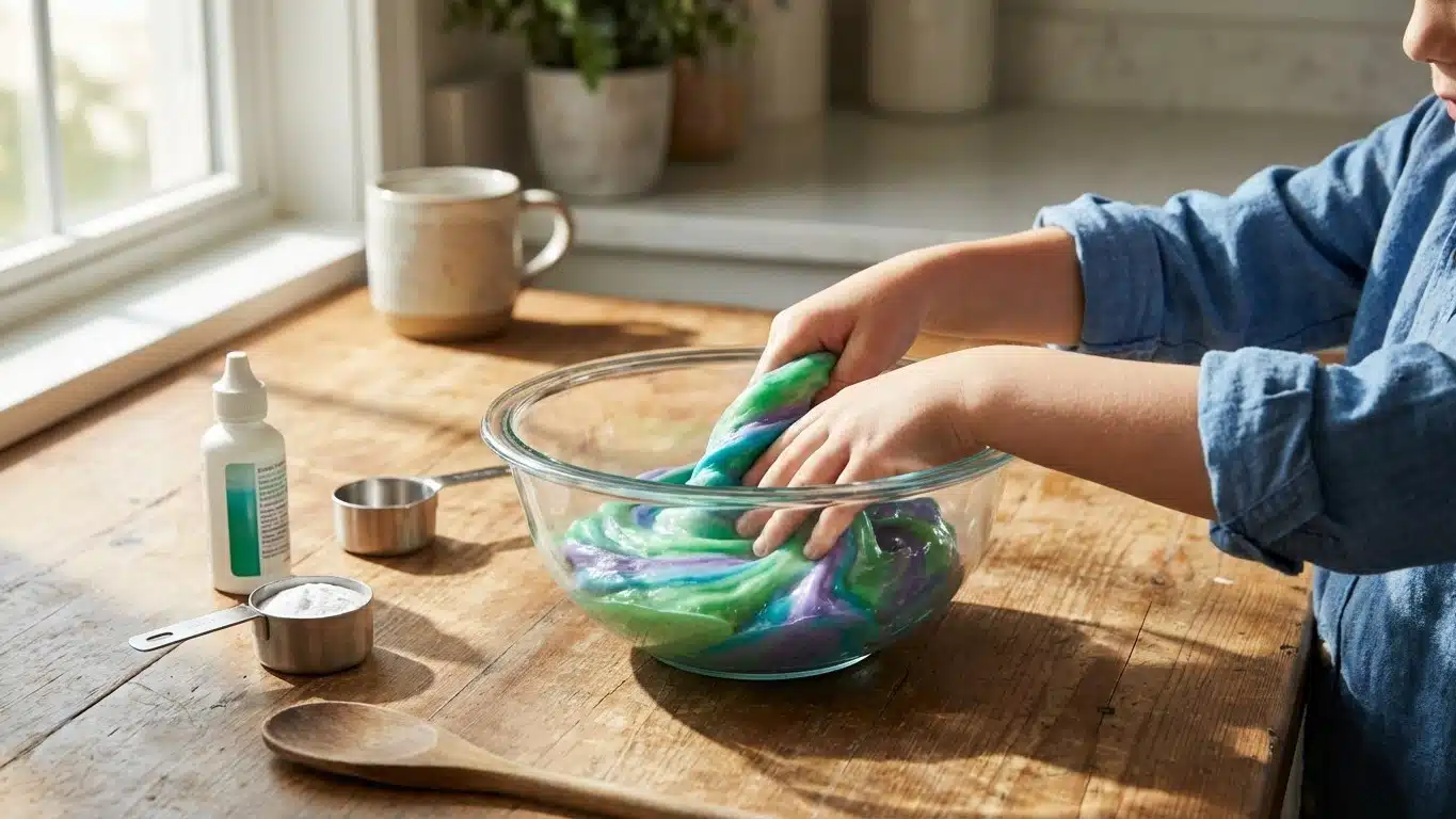 Slime sans borax non toxique : ingr&eacute;dients, pr&eacute;cautions et &acirc;ge recommand&eacute;