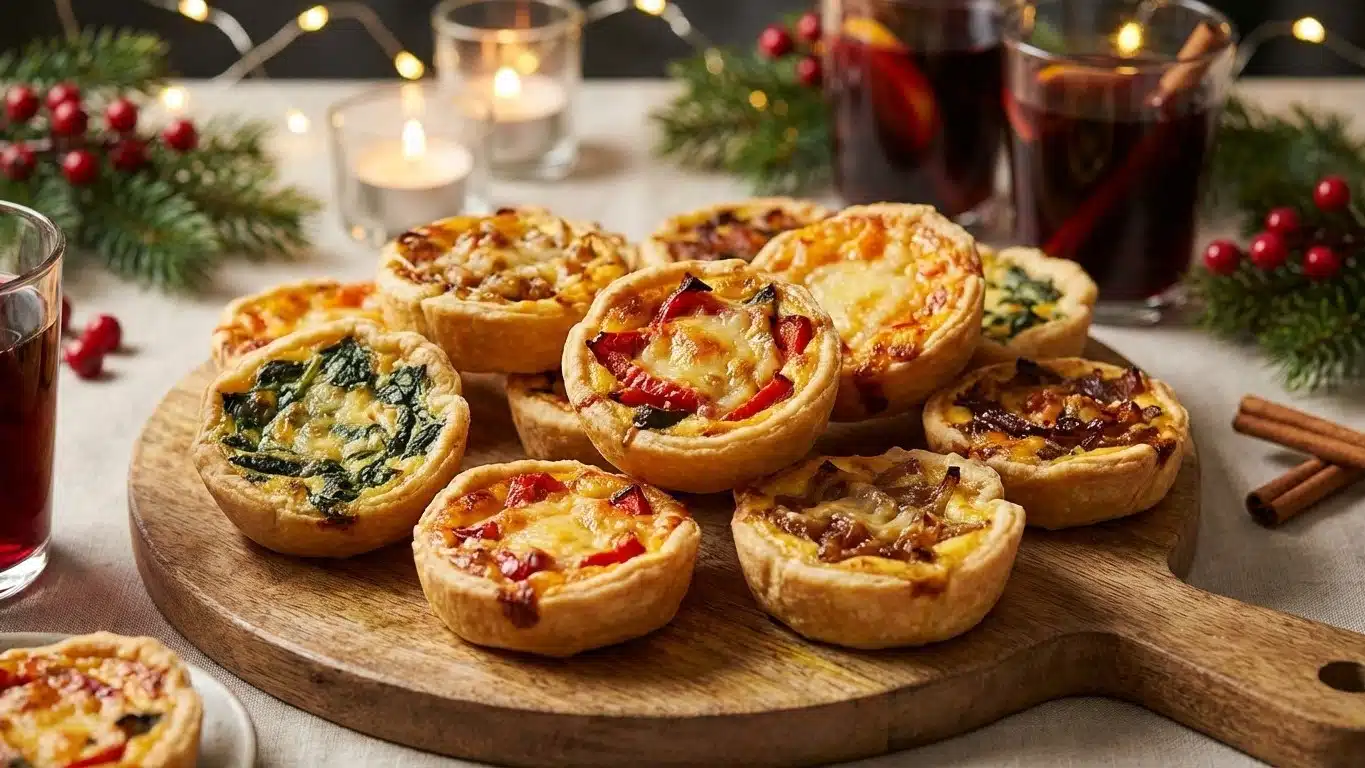 Mini quiches ap&eacute;ritif de No&euml;l pour buffet : 6 bases + 12 garnitures