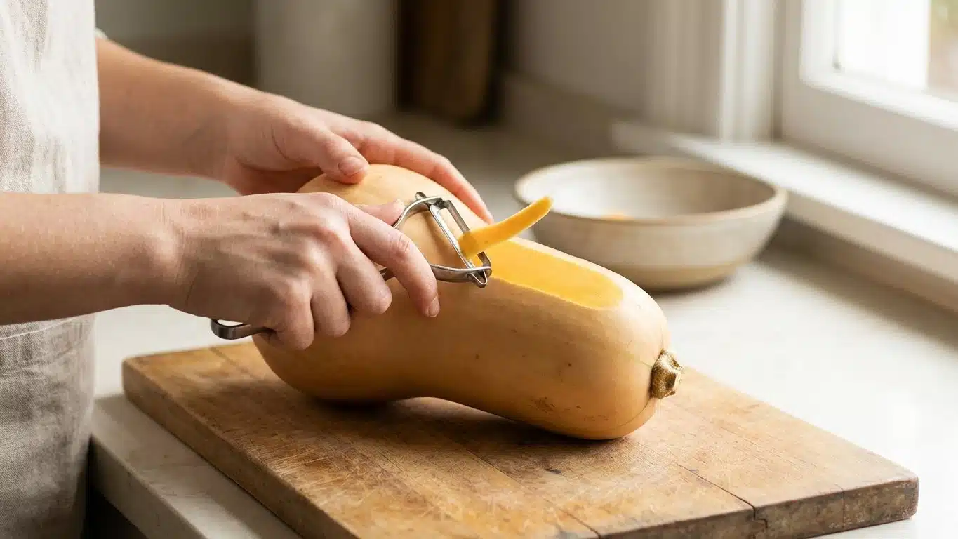&Eacute;plucher une butternut sans se blesser : s&eacute;curit&eacute;, couteaux et planche stable