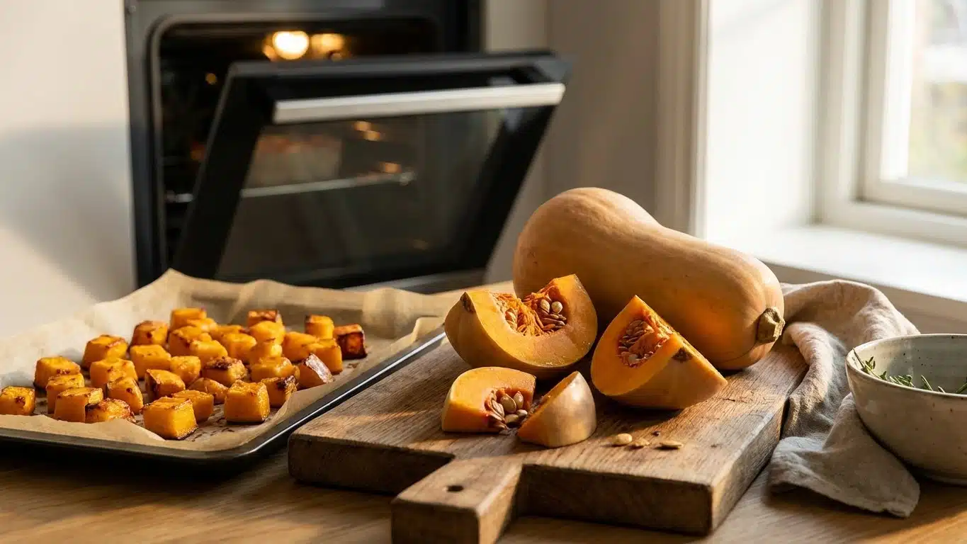 Cuisson butternut au four : temps selon la coupe (d&eacute;s, quartiers, enti&egrave;re)