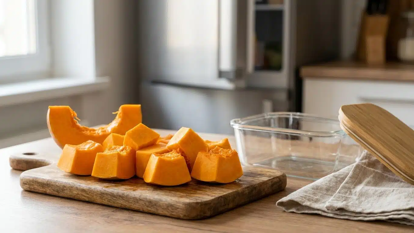 Comment conserver du potiron coup&eacute; au frigo : dur&eacute;e, emballage et signes d&rsquo;alt&eacute;ration