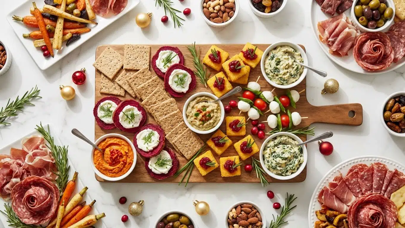 Ap&eacute;ritif de No&euml;l sans gluten pour buffet : id&eacute;es de toasts, crackers et bouch&eacute;es (sans farine)