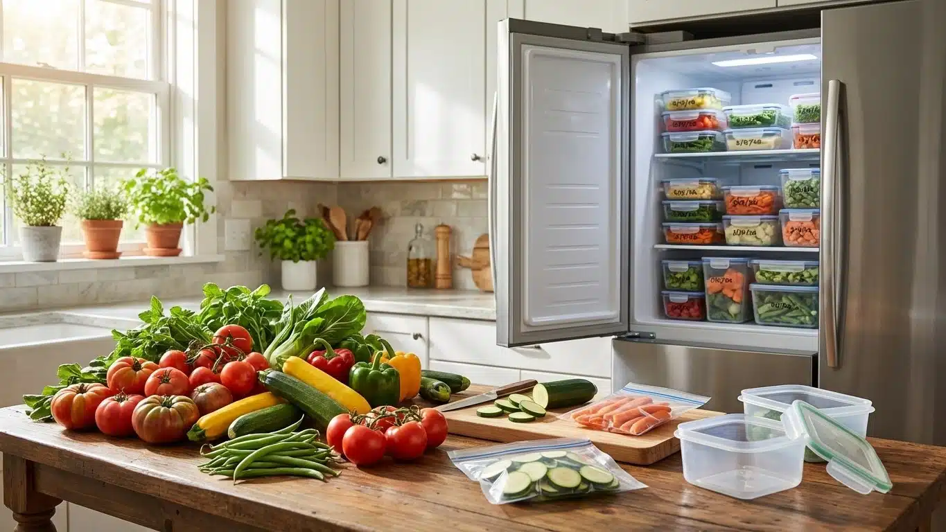 Congeler sa r&eacute;colte de saison : calendrier et m&eacute;thodes du potager au cong&eacute;lateur