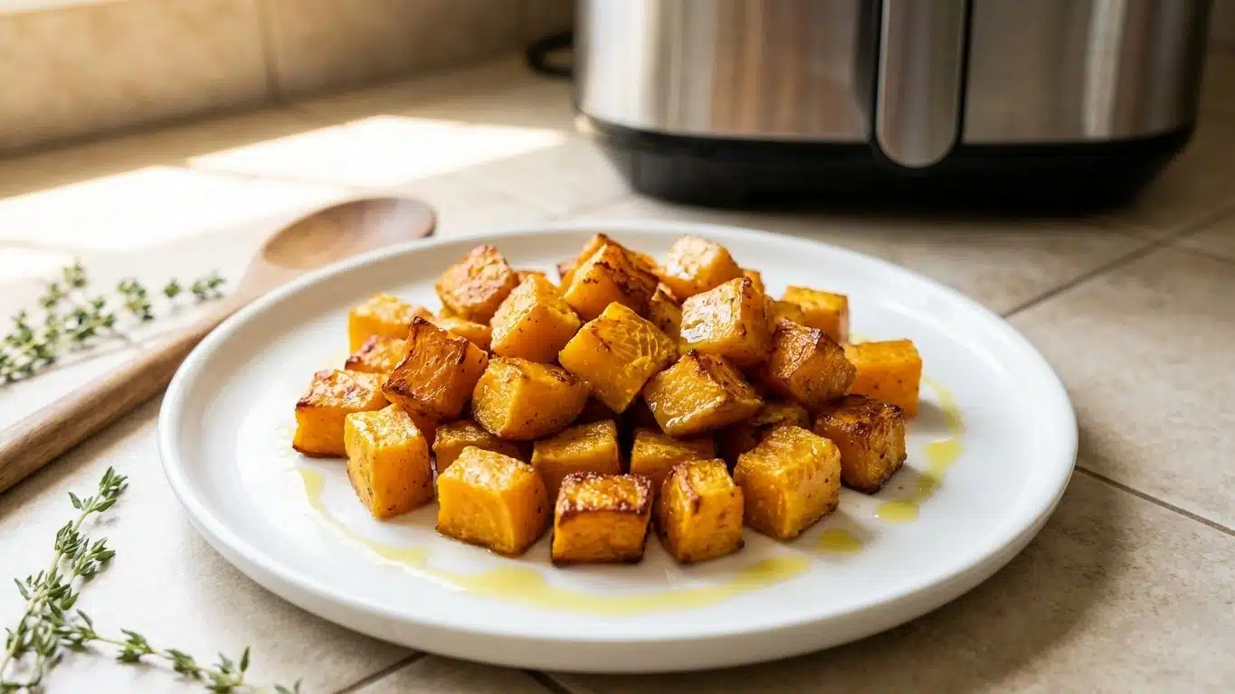 Cuisson butternut &agrave; l&rsquo;airfryer : temps et temp&eacute;rature pour des cubes crousti-fondants