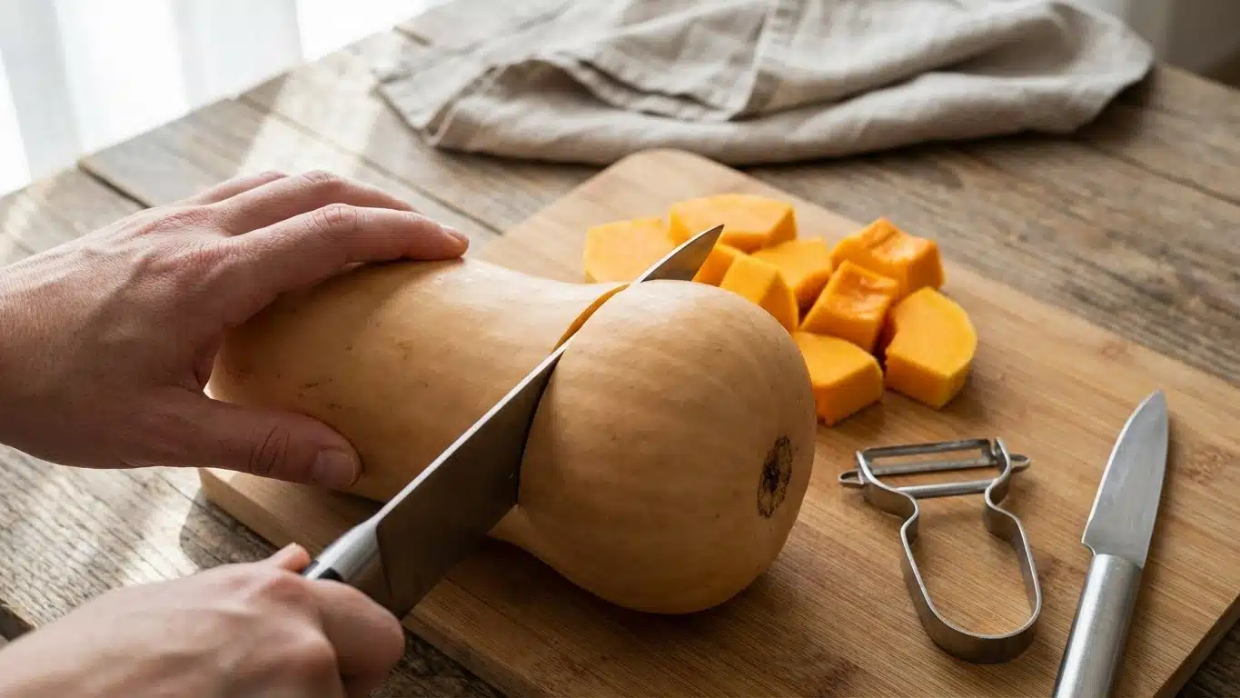 &Eacute;plucher et pr&eacute;parer butternut/potiron : gestes s&ucirc;rs, outils et astuces rapides