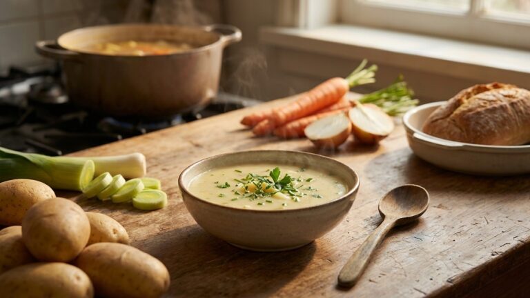 Soupe de pommes de terre : recette &eacute;conomique et variations (poireau, carotte, fromage)