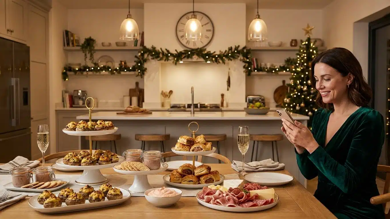 Timing buffet ap&eacute;ritif de No&euml;l : que pr&eacute;parer &agrave; l&rsquo;avance et que cuire au dernier moment