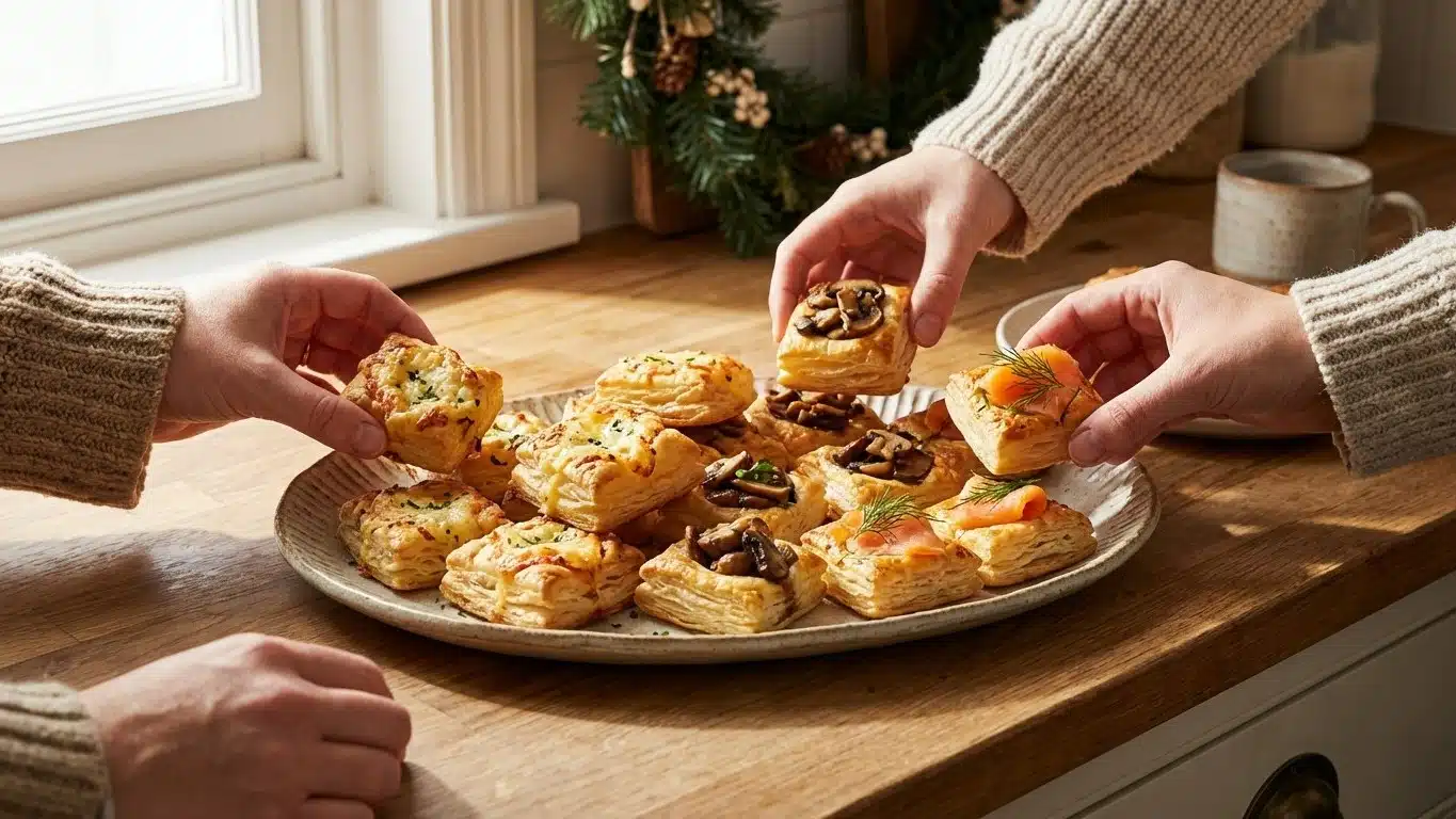 Bouch&eacute;es feuillet&eacute;es de No&euml;l ap&eacute;ritif : 10 recettes (fromage, champignons, saumon)