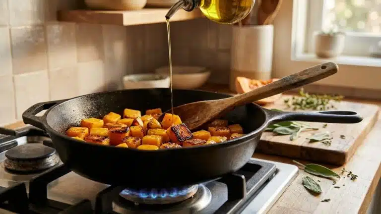Cuisson butternut &agrave; la po&ecirc;le : saisie, fondant et assaisonnements