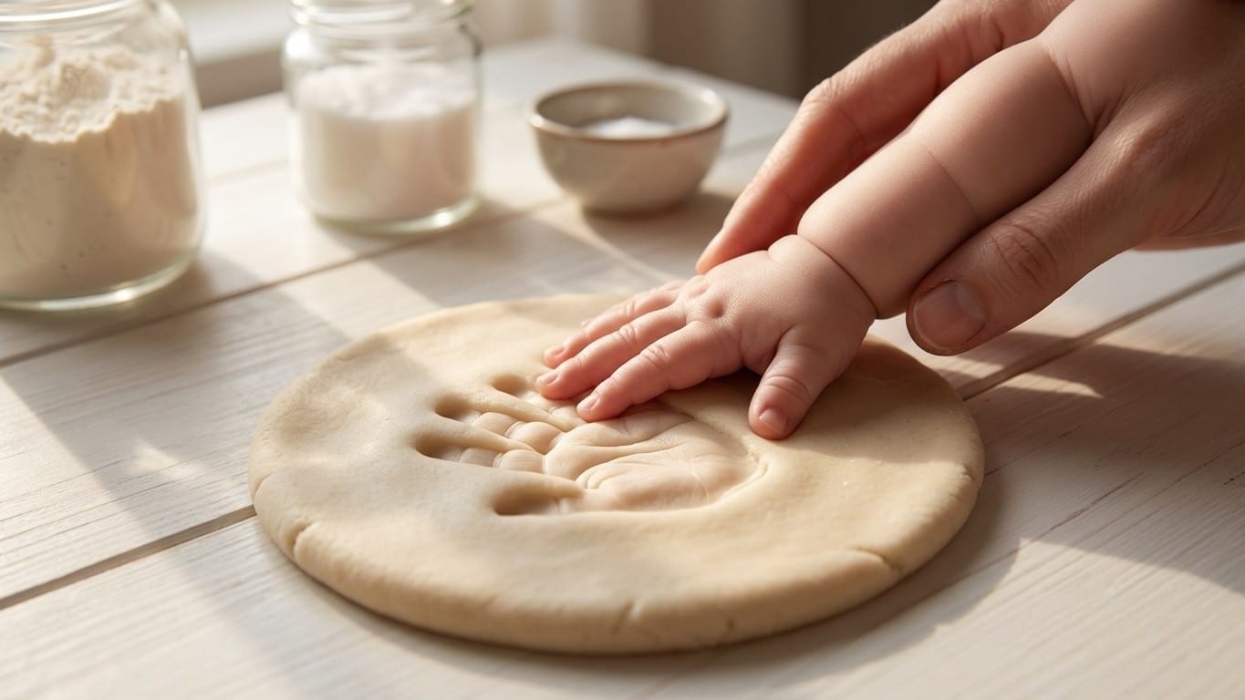 Empreinte main en p&acirc;te &agrave; sel b&eacute;b&eacute; : tutoriel + id&eacute;es cadeau