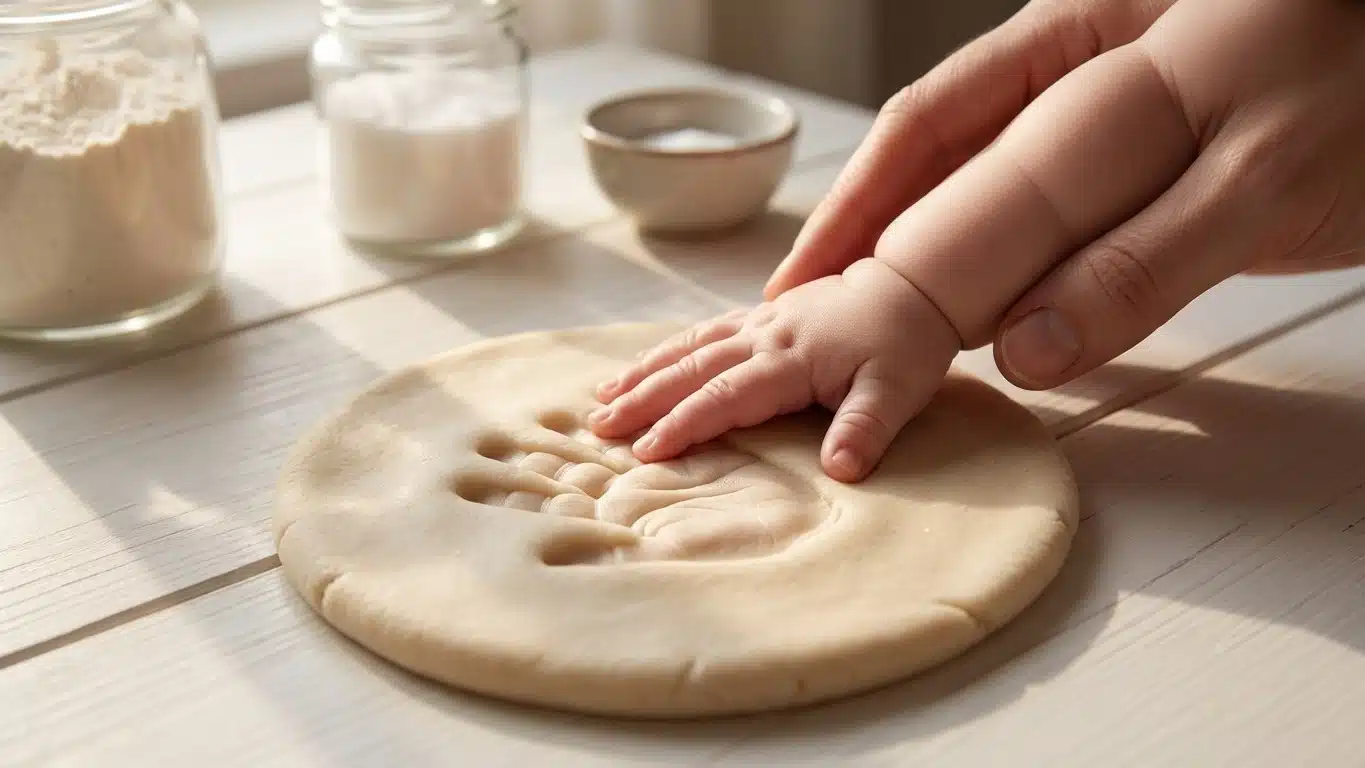 Empreinte main en p&acirc;te &agrave; sel b&eacute;b&eacute; : tutoriel + id&eacute;es cadeau