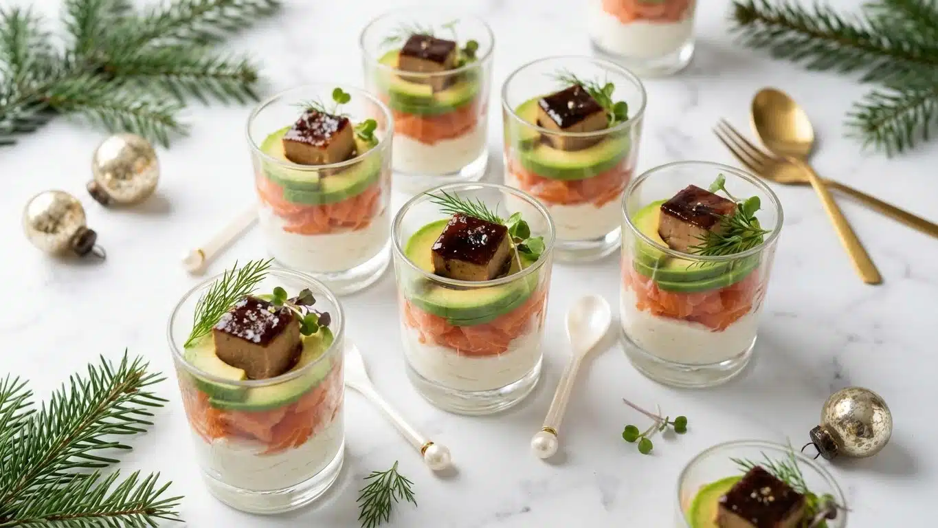 Verrines d&rsquo;ap&eacute;ritif de No&euml;l &agrave; l&rsquo;avance : id&eacute;es pr&ecirc;tes &agrave; dresser (saumon, avocat, foie gras)