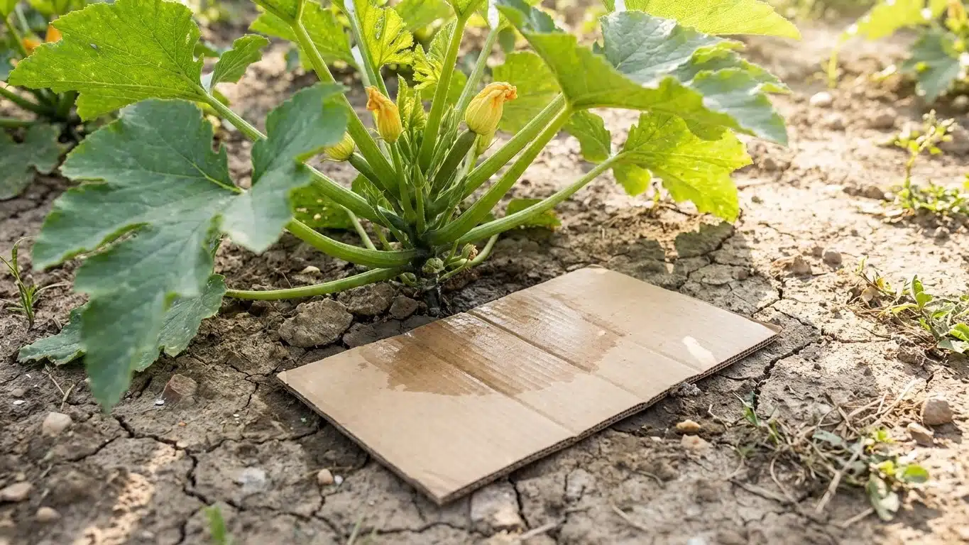 40&deg;C et l'eau s'&eacute;vaporait avant d'atteindre mes courgettes : j'ai gliss&eacute; cet objet du bac de tri sous le plant et tout a c...