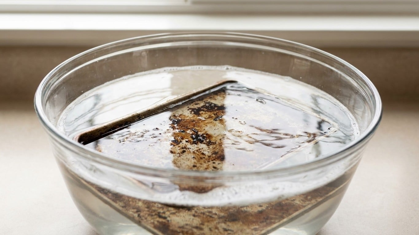 Fini de gratter la l&egrave;chefrite incrust&eacute;e de graisse cuite : depuis que je la laisse tremper dans ce bain une nuit, plus rie...