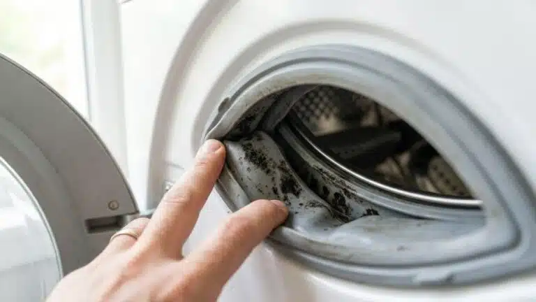 Fini la moisissure noire pi&eacute;g&eacute;e dans le joint de la machine &agrave; laver : voici ce que les pros glissent dans le pli que la le...
