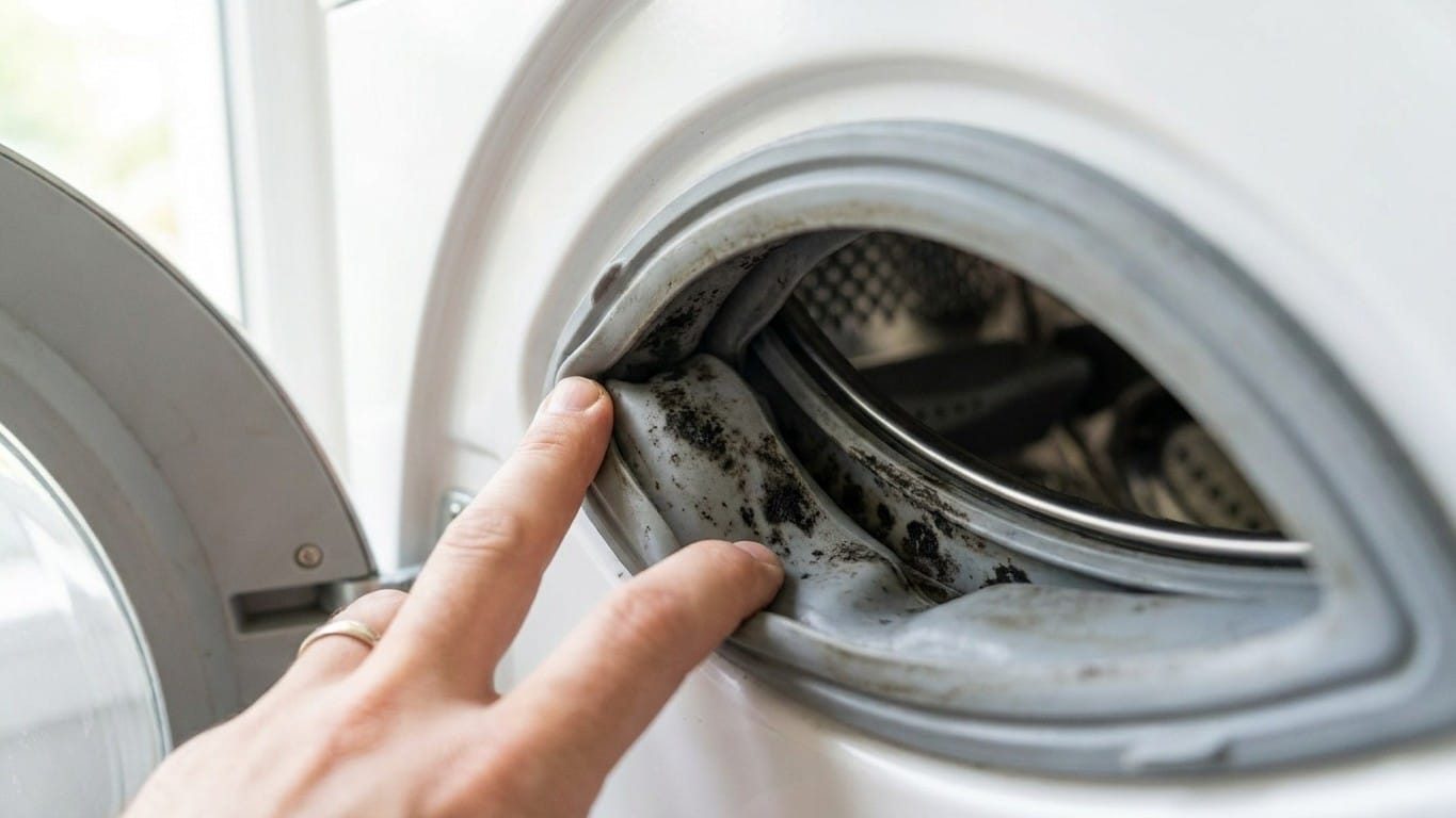 Fini la moisissure noire pi&eacute;g&eacute;e dans le joint de la machine &agrave; laver : voici ce que les pros glissent dans le pli que la le...