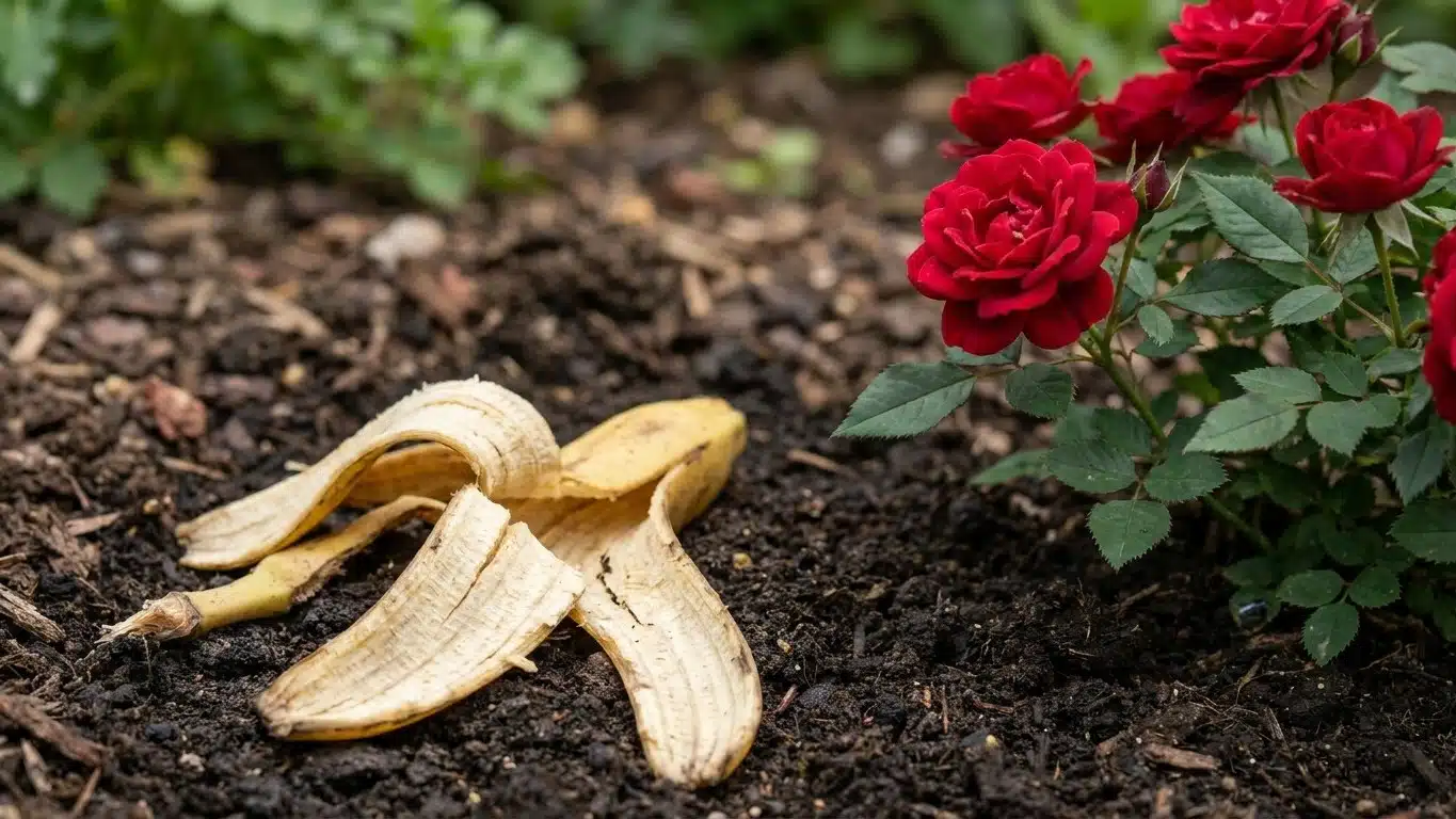 Fini les peaux de banane fra&icirc;ches qui moisissent au pied des rosiers : s&eacute;ch&eacute;es et enfouies, elles nourrissent vos fleurs s...