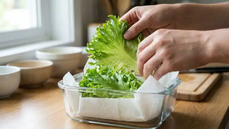 Fini la salade qui pourrit au fond du frigo en trois jours : ce que les mara&icirc;chers glissent dans le sachet garde les feuil...