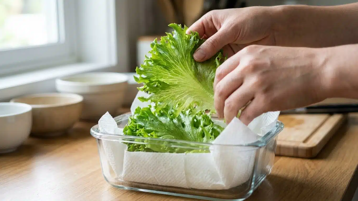 Fini la salade qui pourrit au fond du frigo en trois jours : ce que les mara&icirc;chers glissent dans le sachet garde les feuil...