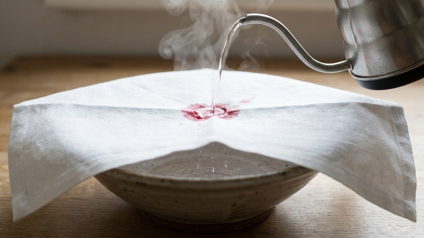 Fini la tache de framboise incrust&eacute;e sur la nappe en lin : ce que les anciennes versaient dessus &agrave; hauteur entra&icirc;ne le pig...