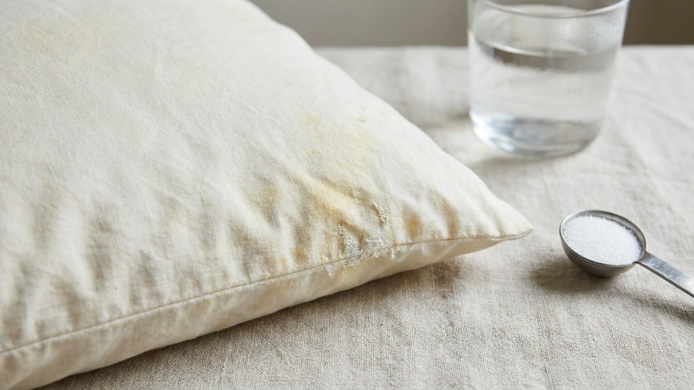 Fini les oreillers jaunis que le bicarbonate ne blanchit jamais : voici ce que les pros dissolvent &agrave; 60 &deg;C pour d&eacute;coller l...