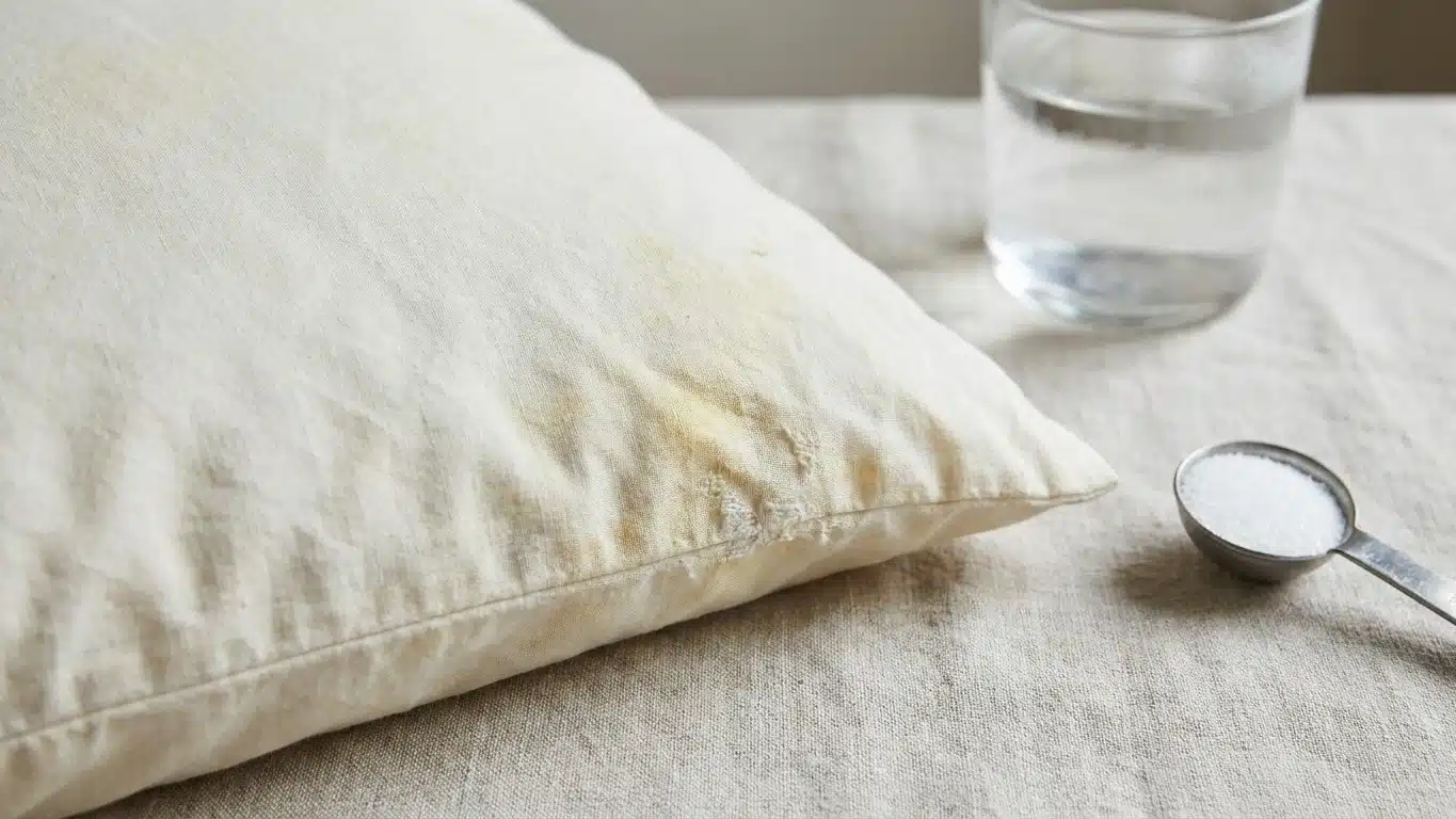 Fini les oreillers jaunis que le bicarbonate ne blanchit jamais : voici ce que les pros dissolvent &agrave; 60 &deg;C pour d&eacute;coller l...
