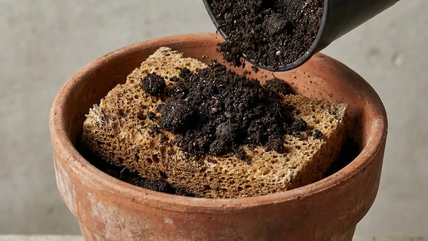 Mon voisin glisse toujours une &eacute;ponge usag&eacute;e au fond de ses pots de fleurs avant de mettre le terreau et ce n'est pas pour...