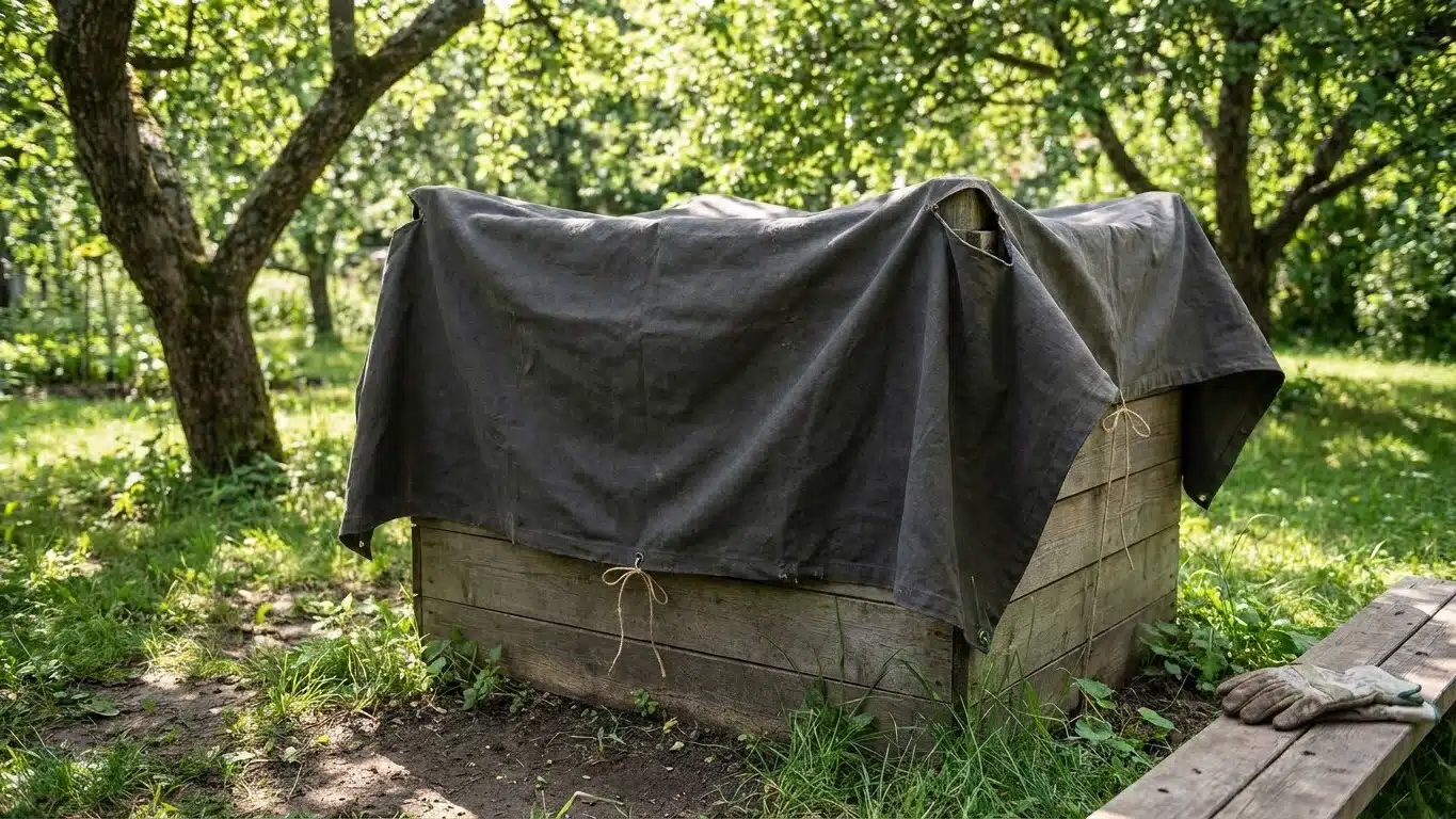 Mon voisin habille toujours son r&eacute;cup&eacute;rateur d'eau d'une vieille toile sombre et ce n'est pas pour le prot&eacute;ger de la pluie