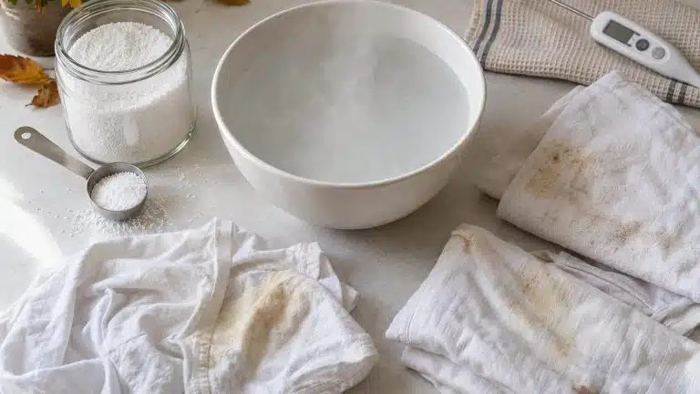 Eau de javel et percarbonate pour le blanc contre les taches : ce qu'il enl&egrave;ve, dosage et limites
