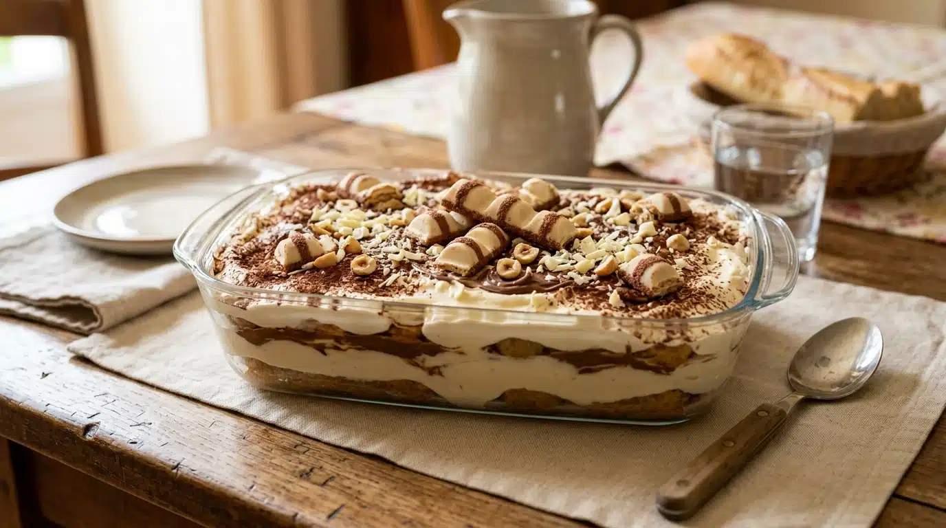 On s&rsquo;obstine tous au tiramisu classique, alors que cette version au Kinder Bueno pr&eacute;par&eacute;e la veille fond sous la cuill&egrave;re