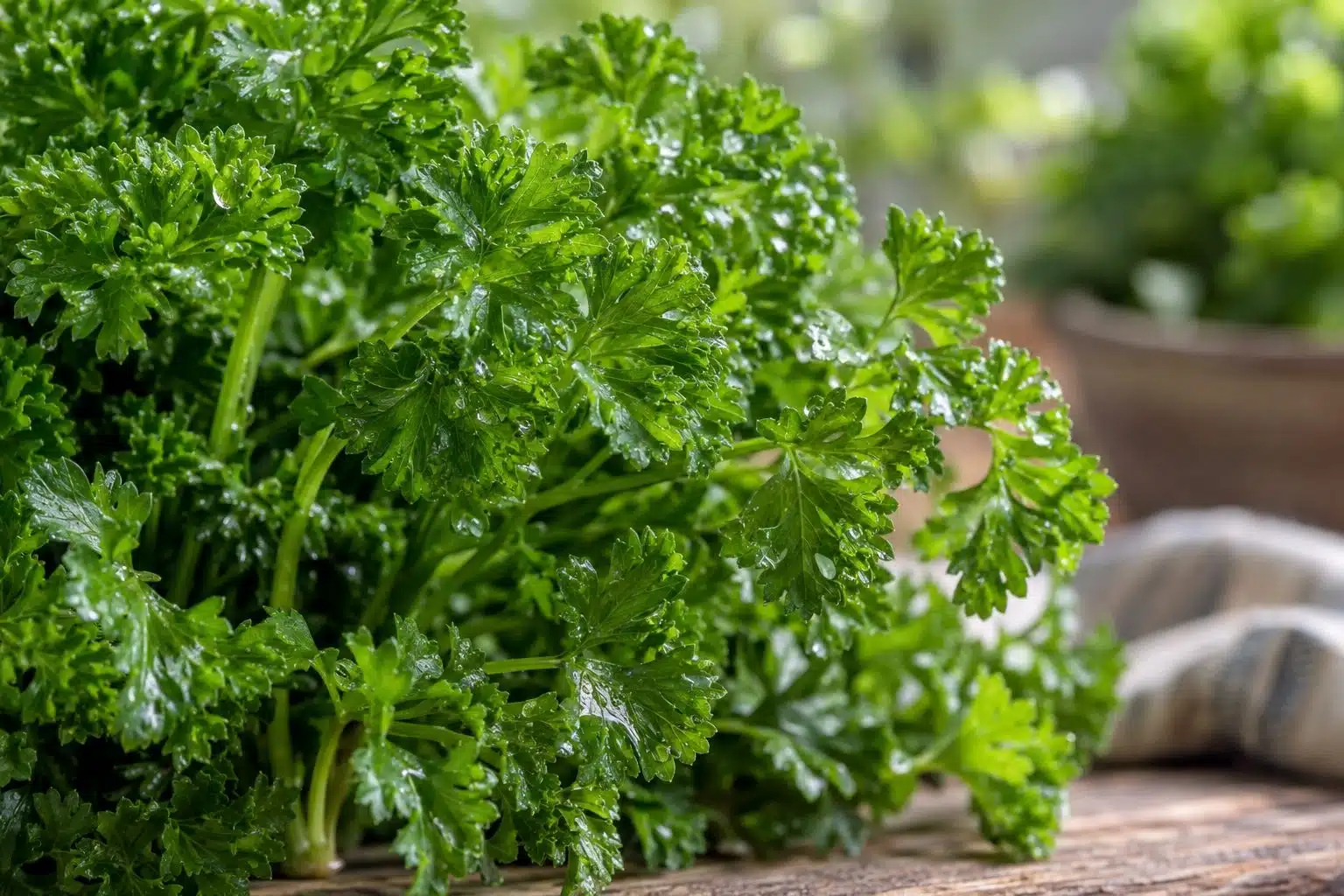 Bouquet de persil frais avec ses feuilles vertes d&eacute;taill&eacute;es en gros plan