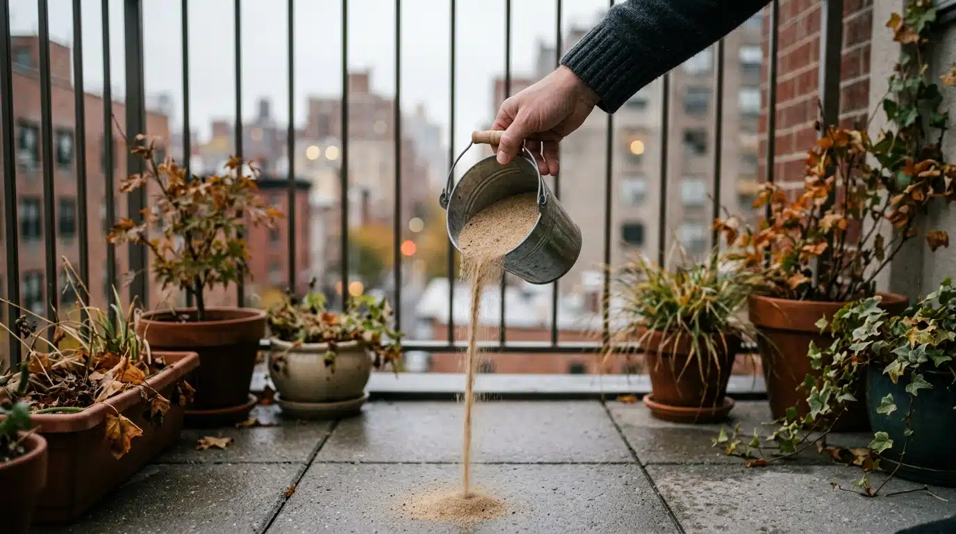Mon voisin met du sable sur son balcon en novembre, pas pour décorer